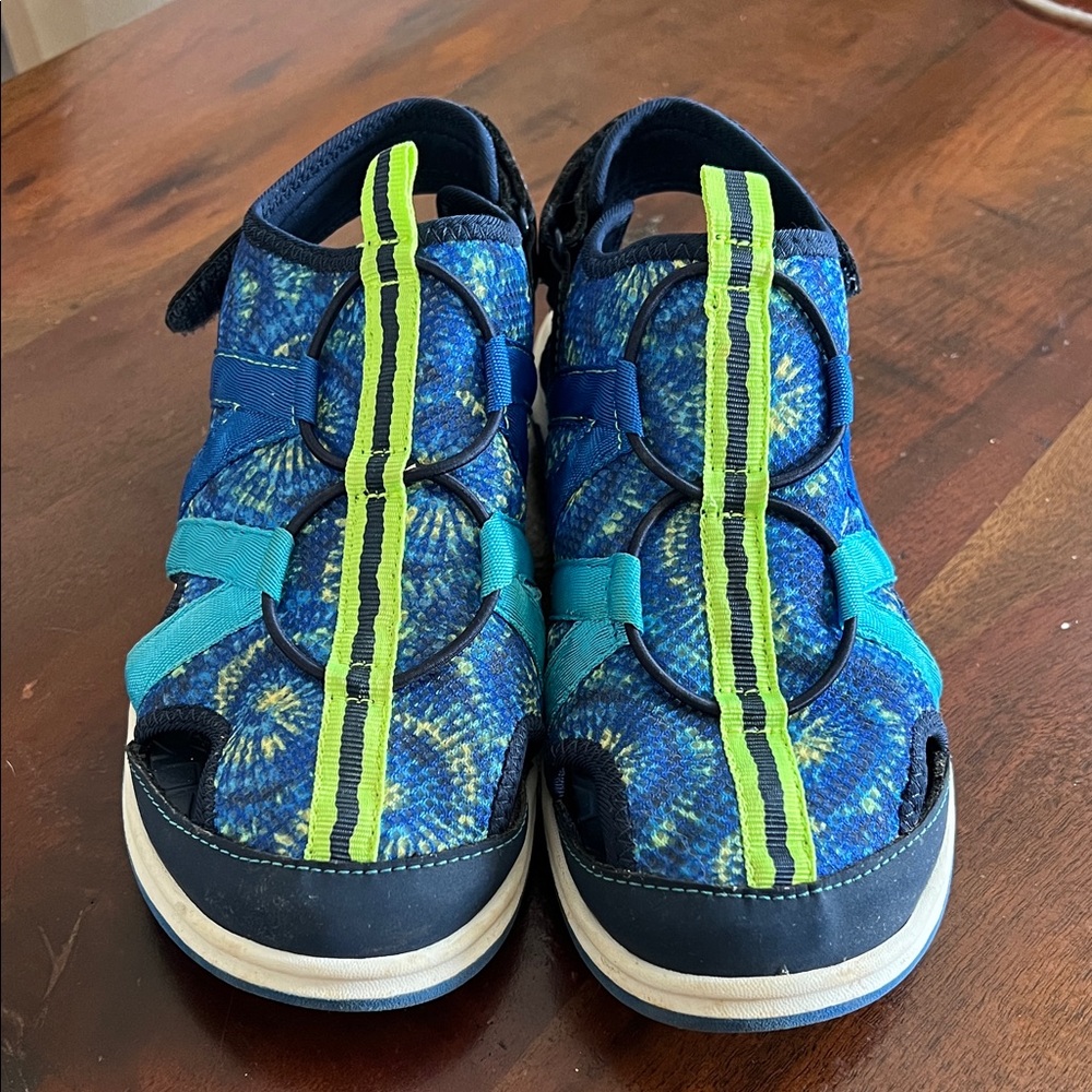Lands' End Blue and Neon Green Kids Sandals